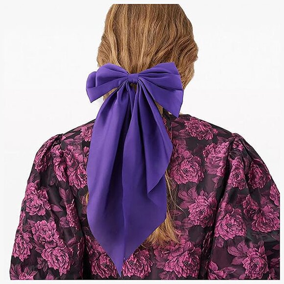 Silky Satin Purple Hair Bows 2 Pcs Big Hair Bows for Women Lavender & Purple - Picture 3 of 7
